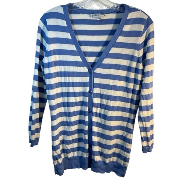 Pendleton ladies sweater cardigan small blue white nautical academia casual day - Picture 11 of 11